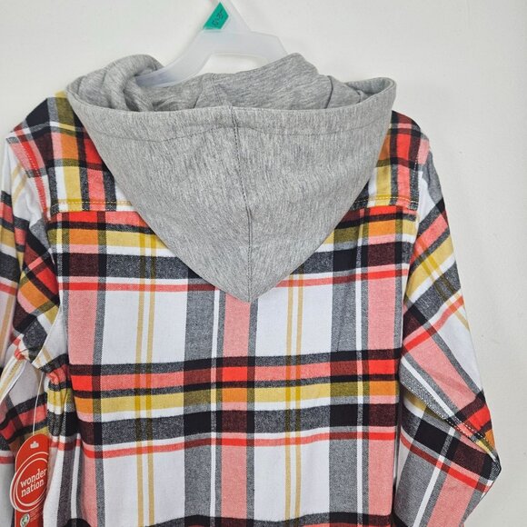 Boys Plaid Hooded Flannel Shirt L (10-12) Long Sleeve Button-Up Chest Pocket - Picture 4 of 10
